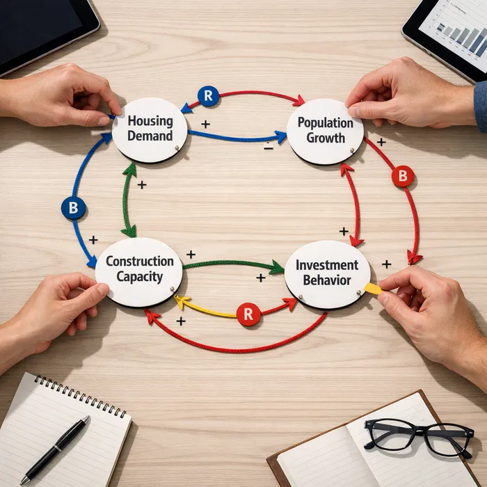 policy system diagram showing feedback loops between economic, social, and regulatory factors