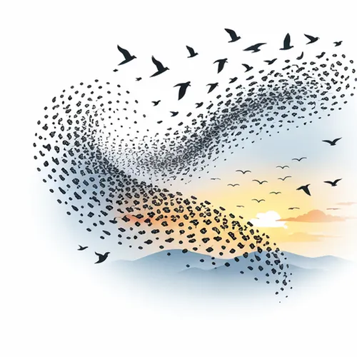Murmuration of starlings illustrating emergent system behavior